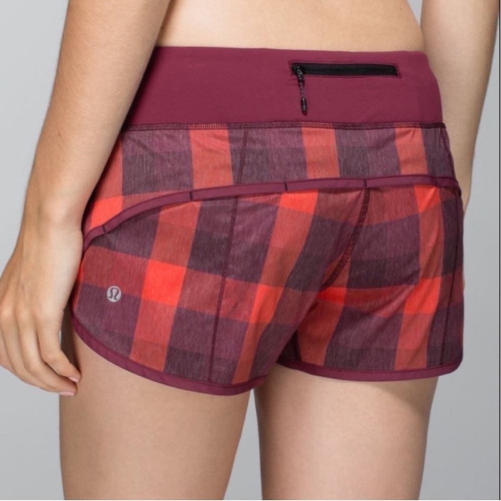 Lululemon Speed Up Shorts Size 4 Red Burgundy Buffalo Plaid Checkered Running